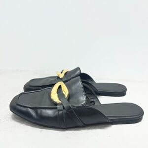 Zara Black Leather Embellished Metallic Slip-On Mule Flat Loafers Womens Size 39